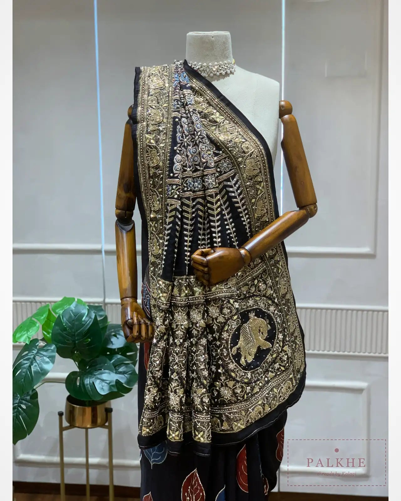 Black Crepe Silk Ajrakh Fancy x Hand Embroidery