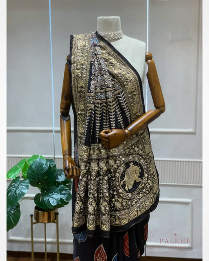 Black Crepe Silk Ajrakh Fancy x Hand Embroidery