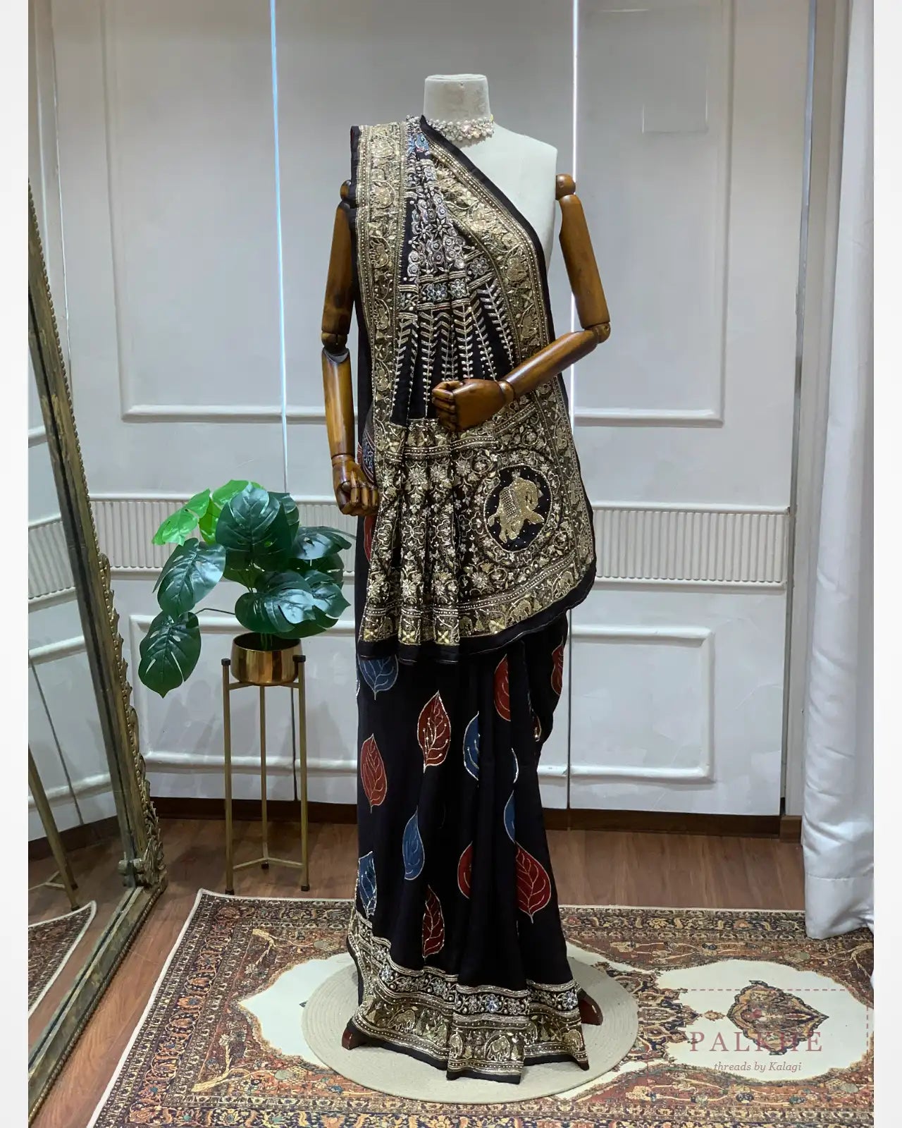 Black Crepe Silk Ajrakh Fancy x Hand Embroidery