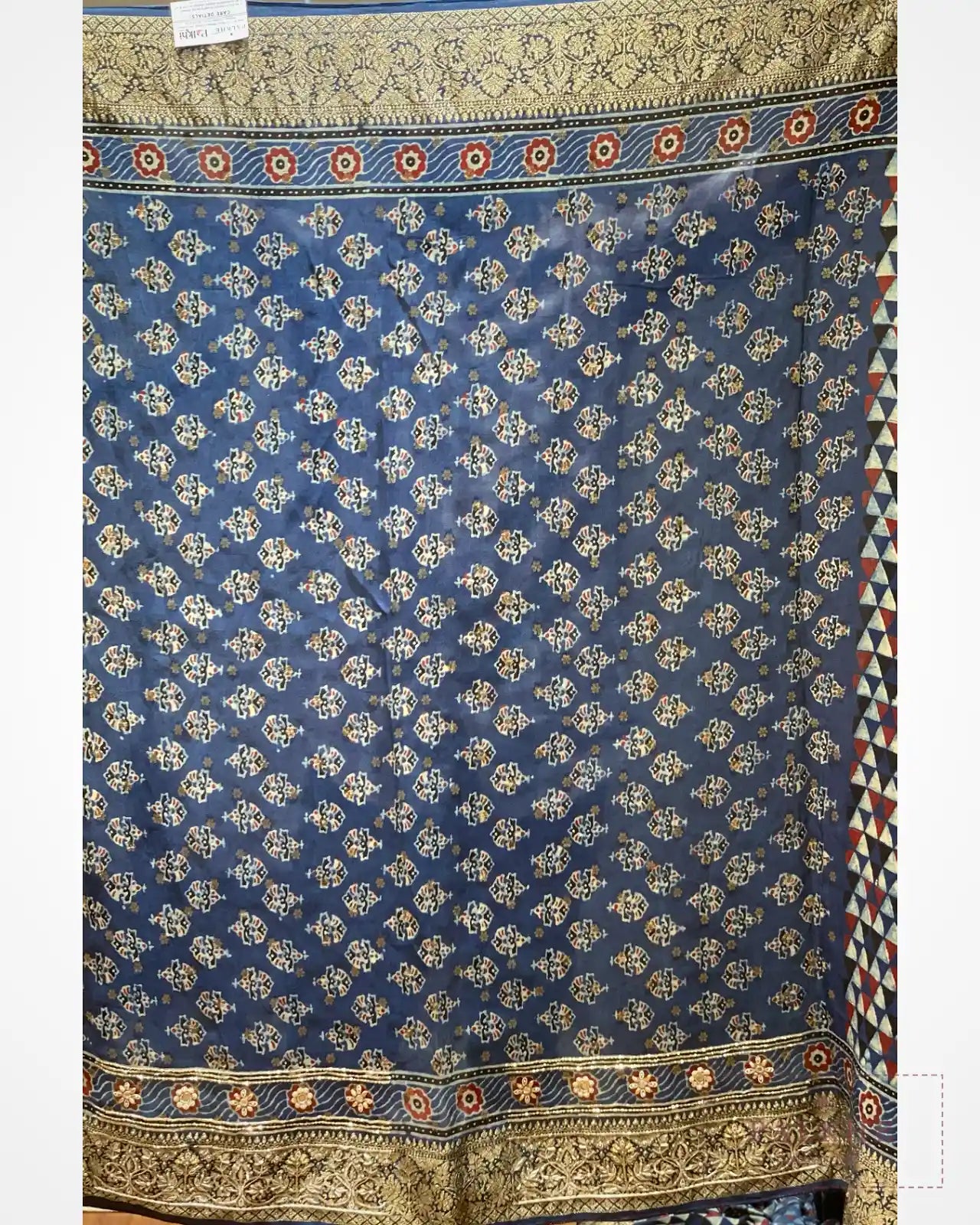 Navy Blue Crepe Silk Ajrakh Fancy x Hand Embroidery