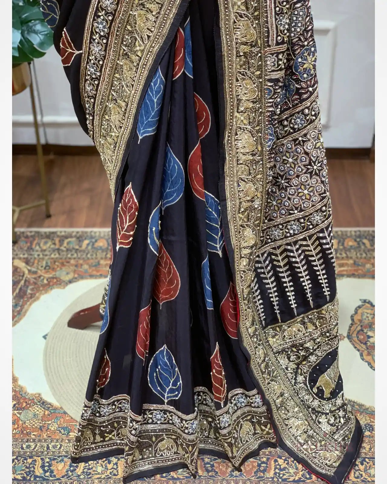 Black Crepe Silk Ajrakh Fancy x Hand Embroidery