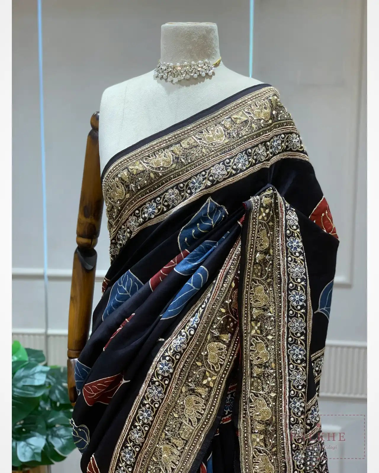 Black Crepe Silk Ajrakh Fancy x Hand Embroidery