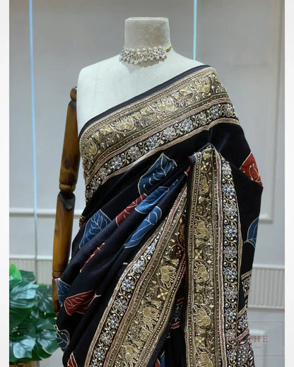 Black Crepe Silk Ajrakh Fancy x Hand Embroidery
