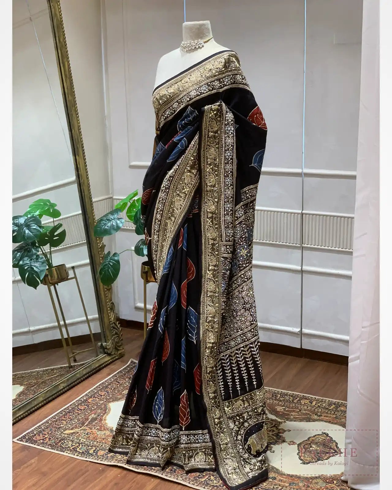 Black Crepe Silk Ajrakh Fancy x Hand Embroidery