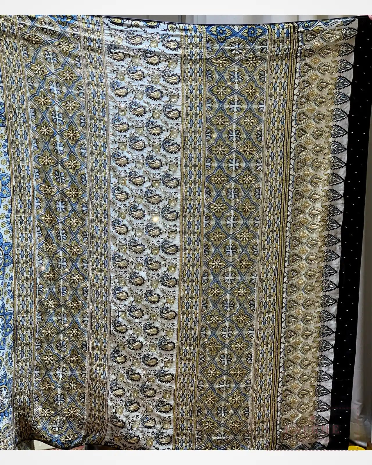 Off-White Crepe Silk Ajrakh Fancy x Hand Embroidery