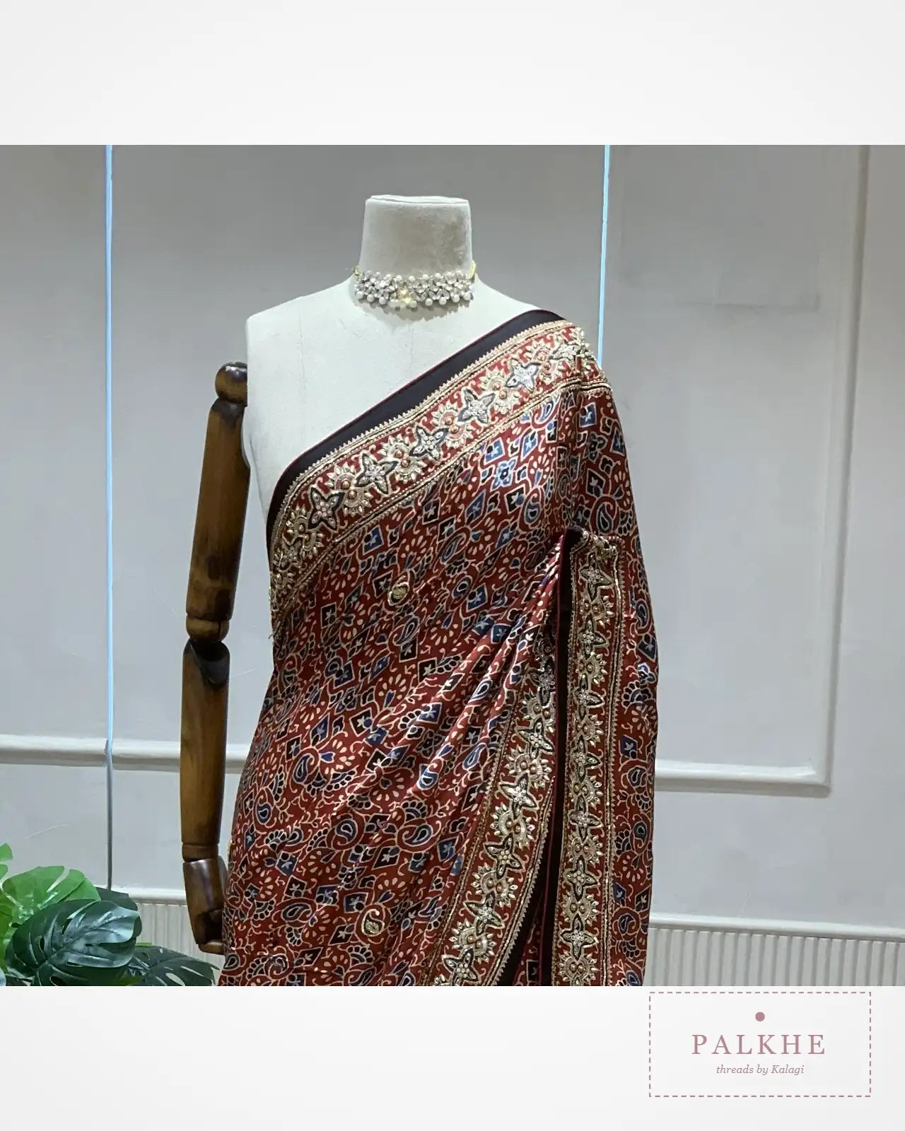 Maroon Ajrakh Silk Fancy x Hand Embroidery