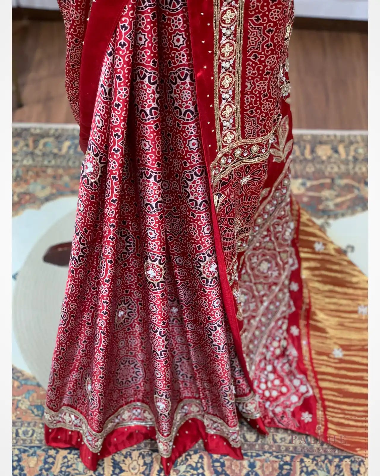 Red Silk Ajrakh Fancy x Hand Embroidery