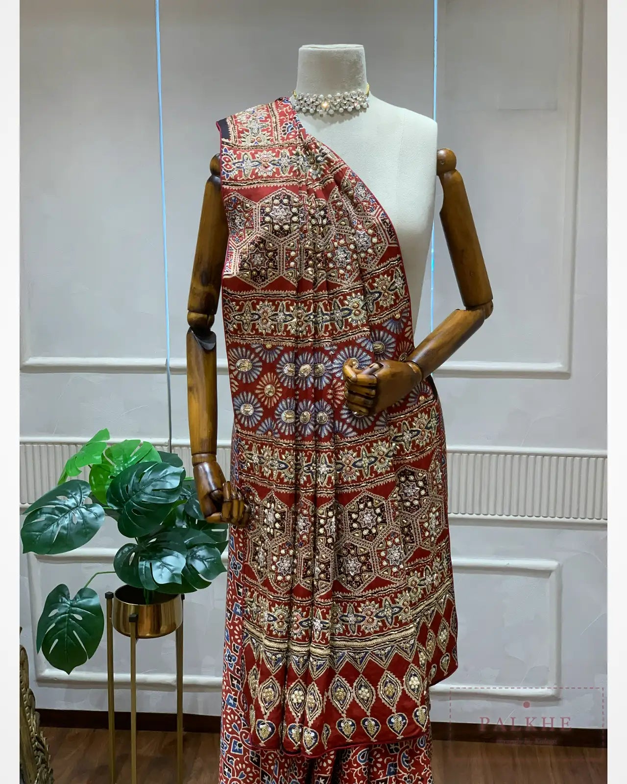 Maroon Ajrakh Silk Fancy x Hand Embroidery