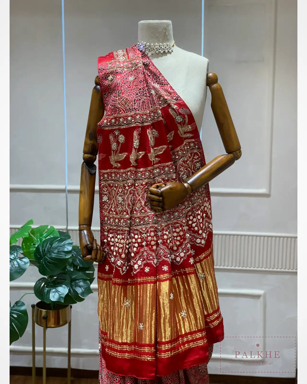 Red Silk Ajrakh Fancy x Hand Embroidery