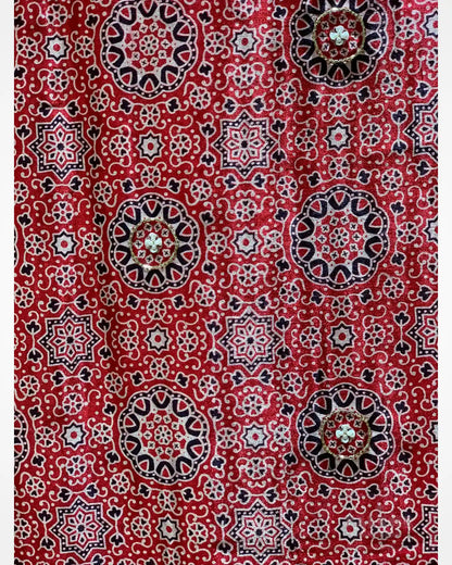 Red Silk Ajrakh Fancy x Hand Embroidery