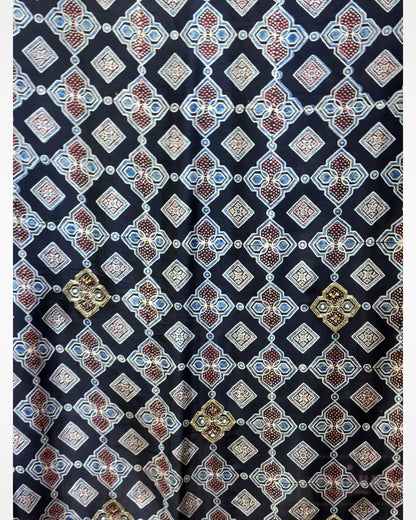Black Silk Ajrakh Fancy x Hand Embroidery