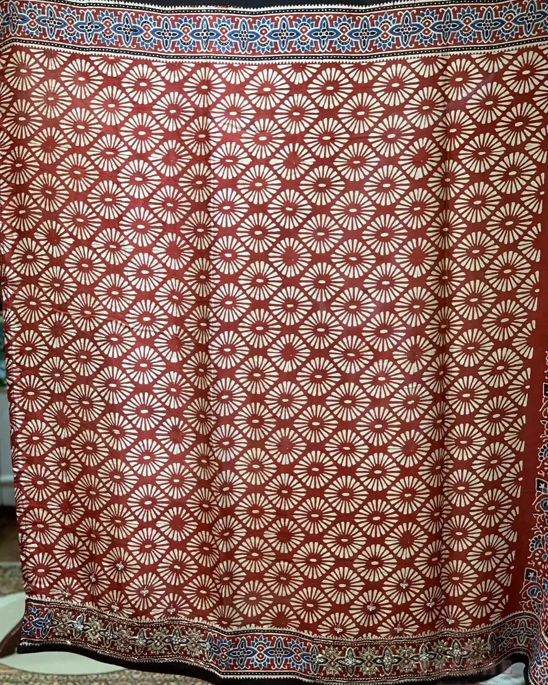 Maroon Ajrakh Silk Fancy x Hand Embroidery