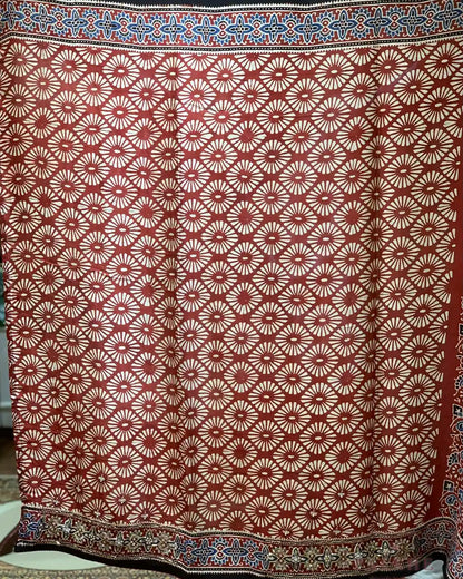 Maroon Ajrakh Silk Fancy x Hand Embroidery
