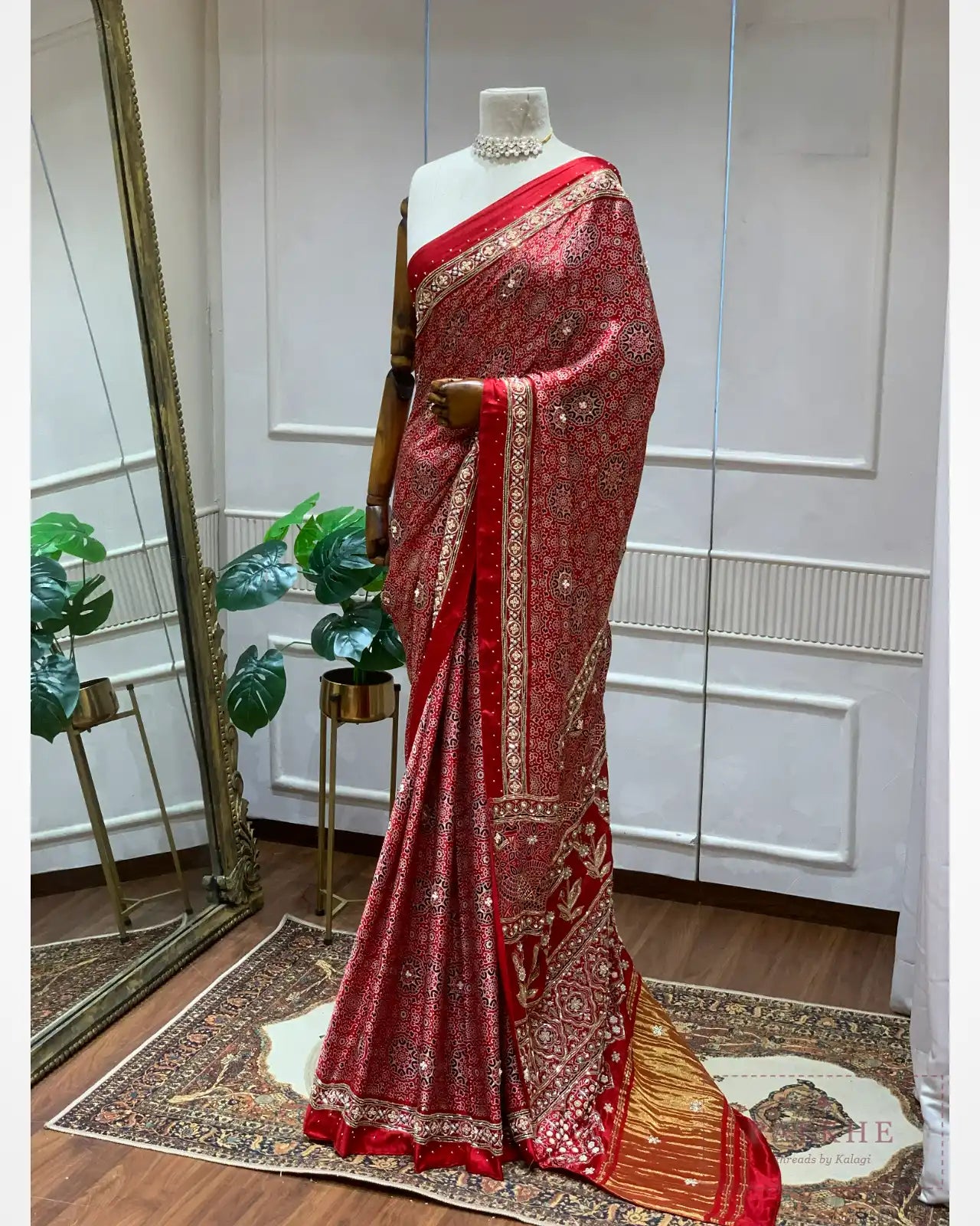 Red Silk Ajrakh Fancy x Hand Embroidery