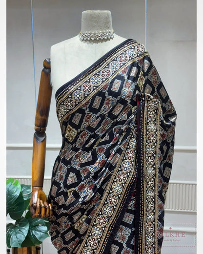 Black Silk Ajrakh Fancy x Hand Embroidery