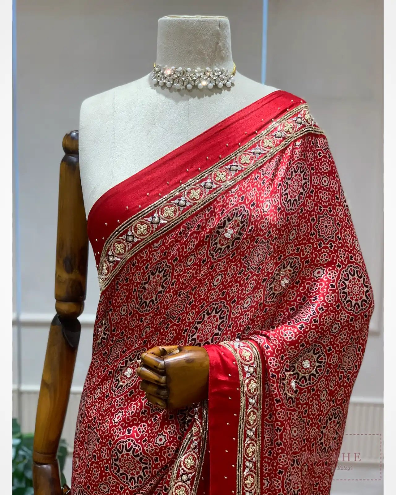 Red Silk Ajrakh Fancy x Hand Embroidery