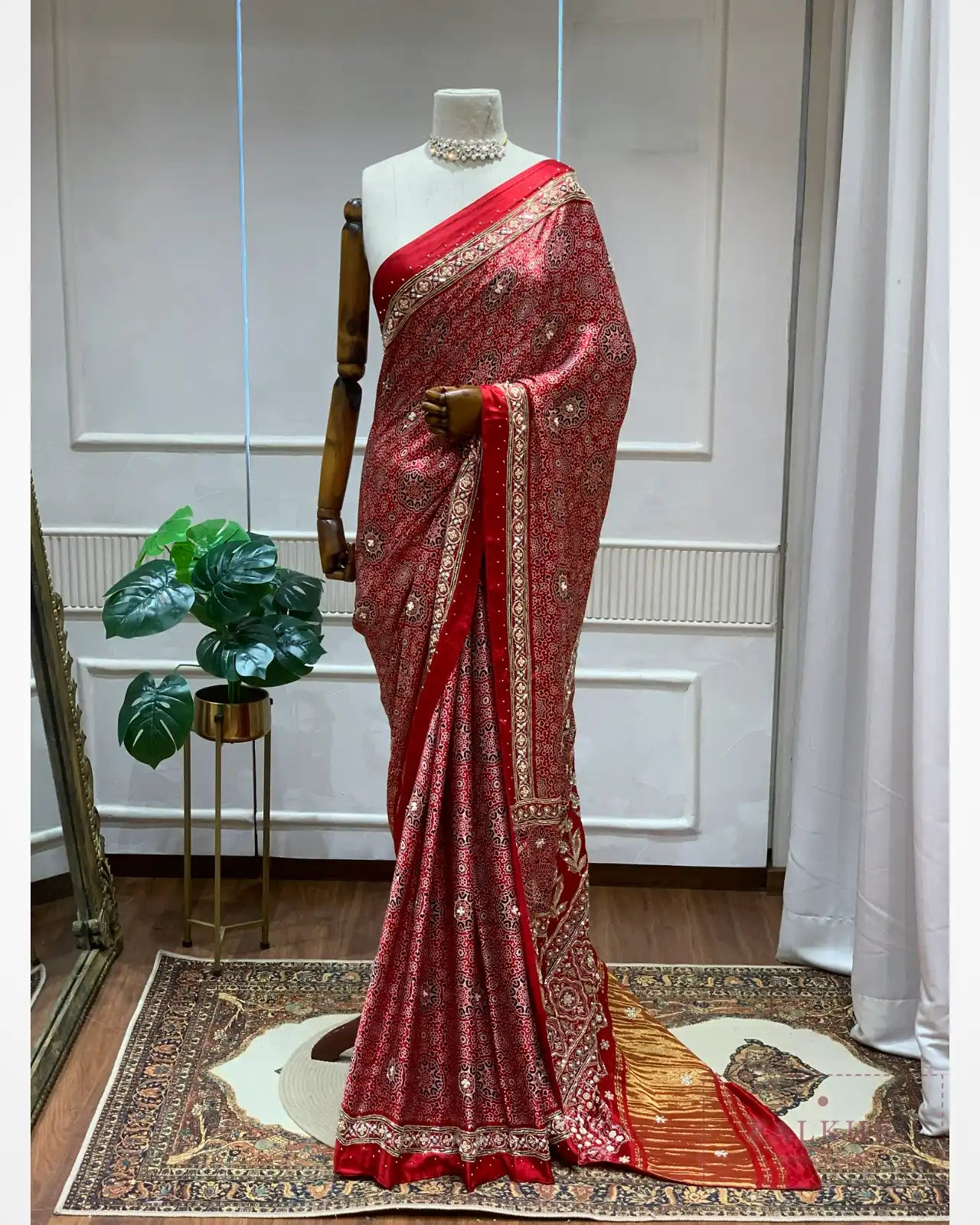 Red Silk Ajrakh Fancy x Hand Embroidery