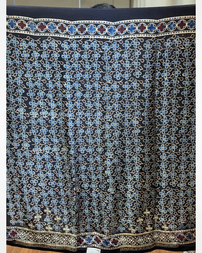 Black Silk Ajrakh Fancy x Hand Embroidery