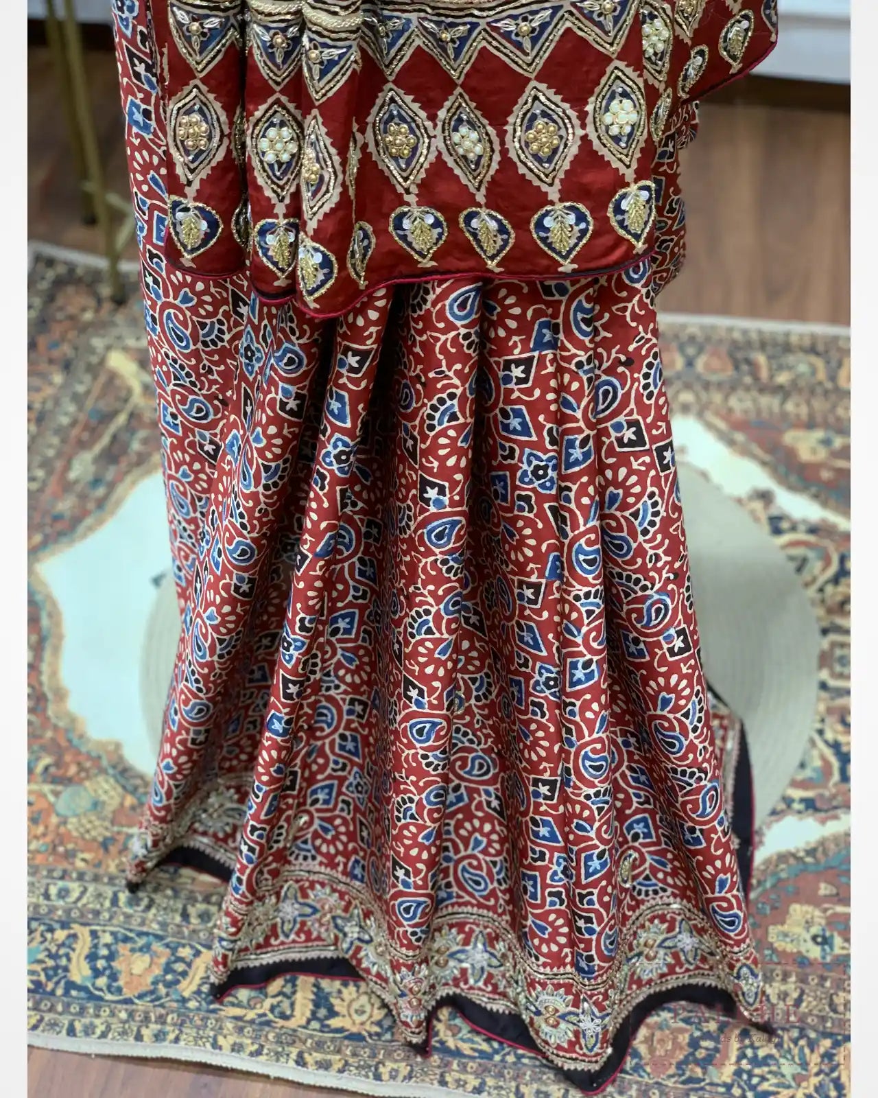 Maroon Ajrakh Silk Fancy x Hand Embroidery
