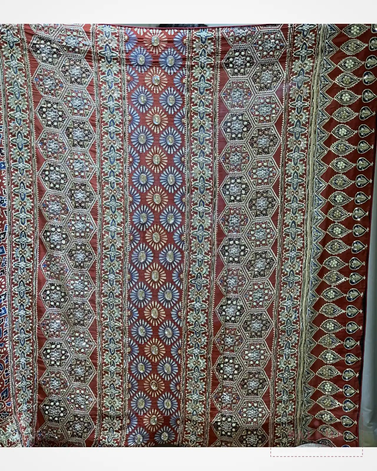 Maroon Ajrakh Silk Fancy x Hand Embroidery