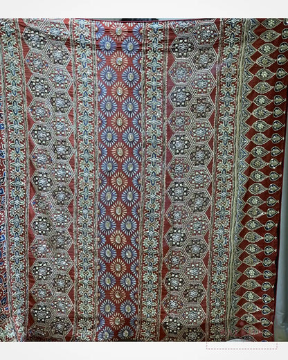 Maroon Ajrakh Silk Fancy x Hand Embroidery