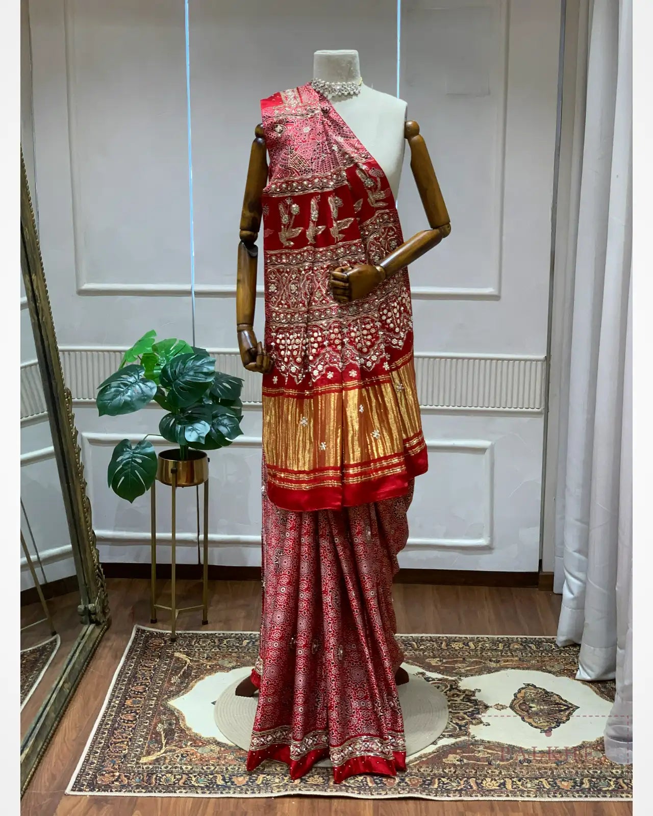 Red Silk Ajrakh Fancy x Hand Embroidery