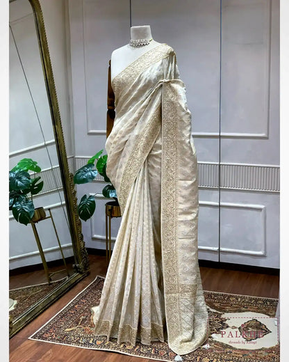 Ivory Silk Banarasi x Hand Embroidery