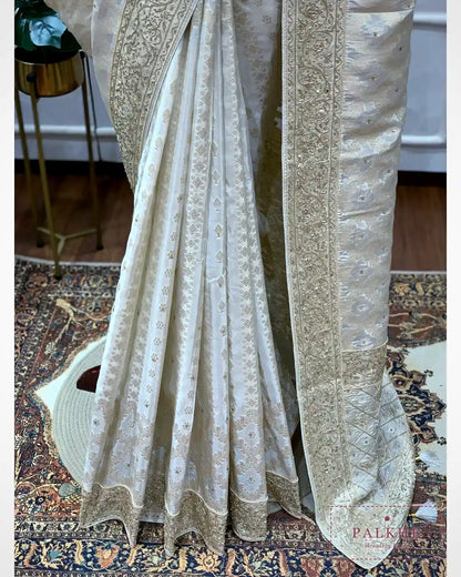 Ivory Silk Banarasi x Hand Embroidery
