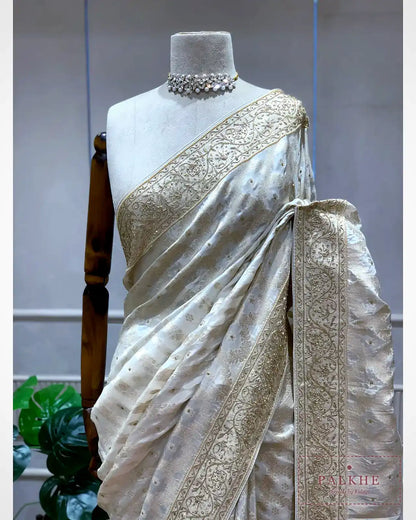Ivory Silk Banarasi x Hand Embroidery