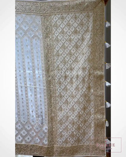 Ivory Silk Banarasi x Hand Embroidery