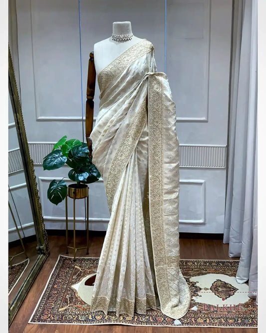 Ivory Silk Banarasi x Hand Embroidery