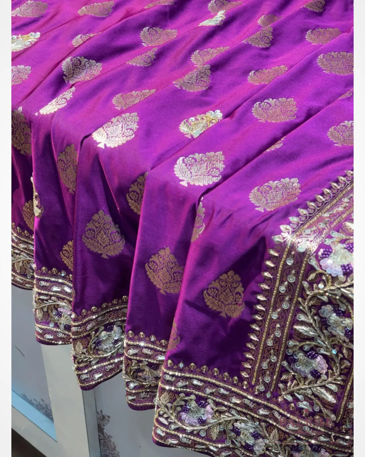 Purple Butta Pure Silk Banarasi x Hand Embroidery