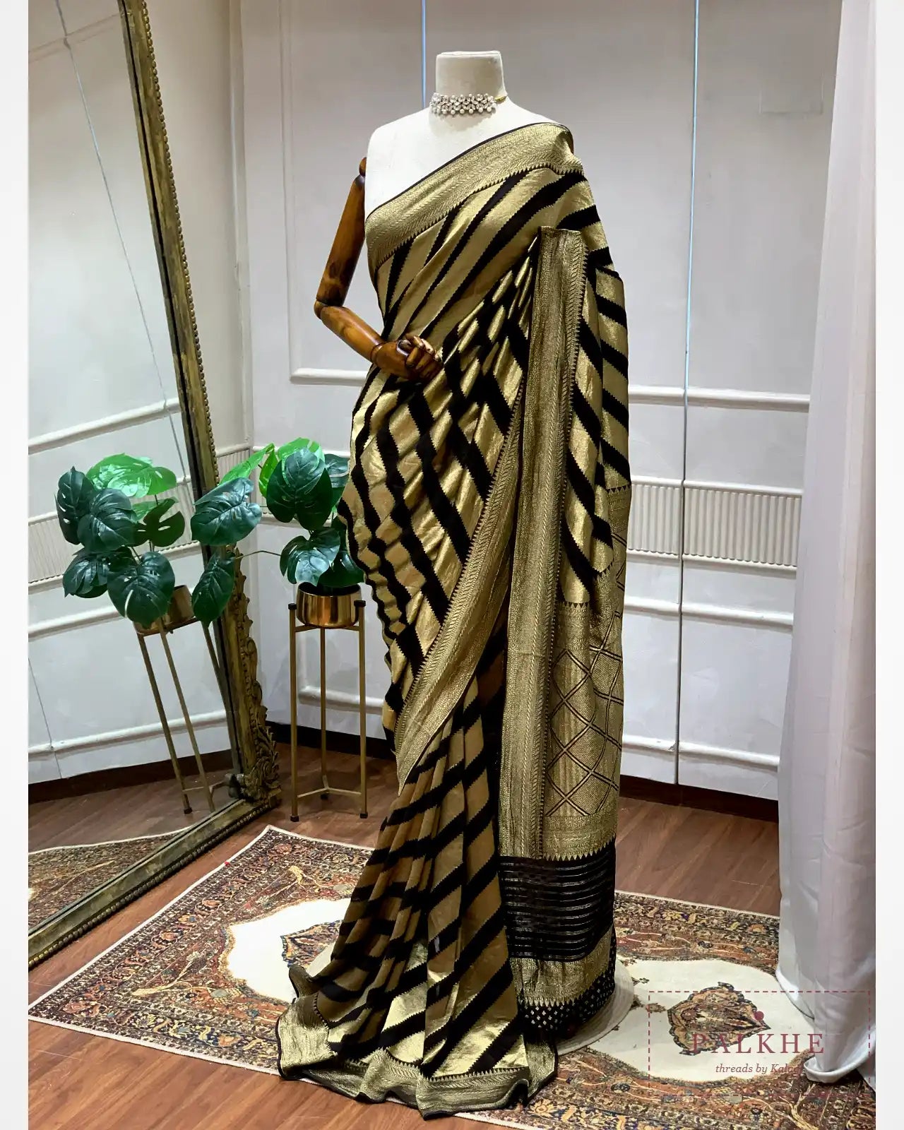 Black & Gold Banarasi Stripped in Georgette