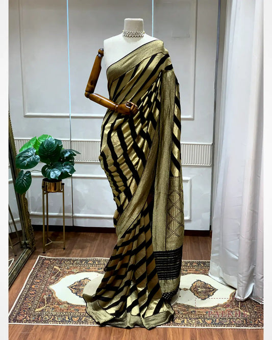 Black & Gold Banarasi Stripped in Georgette