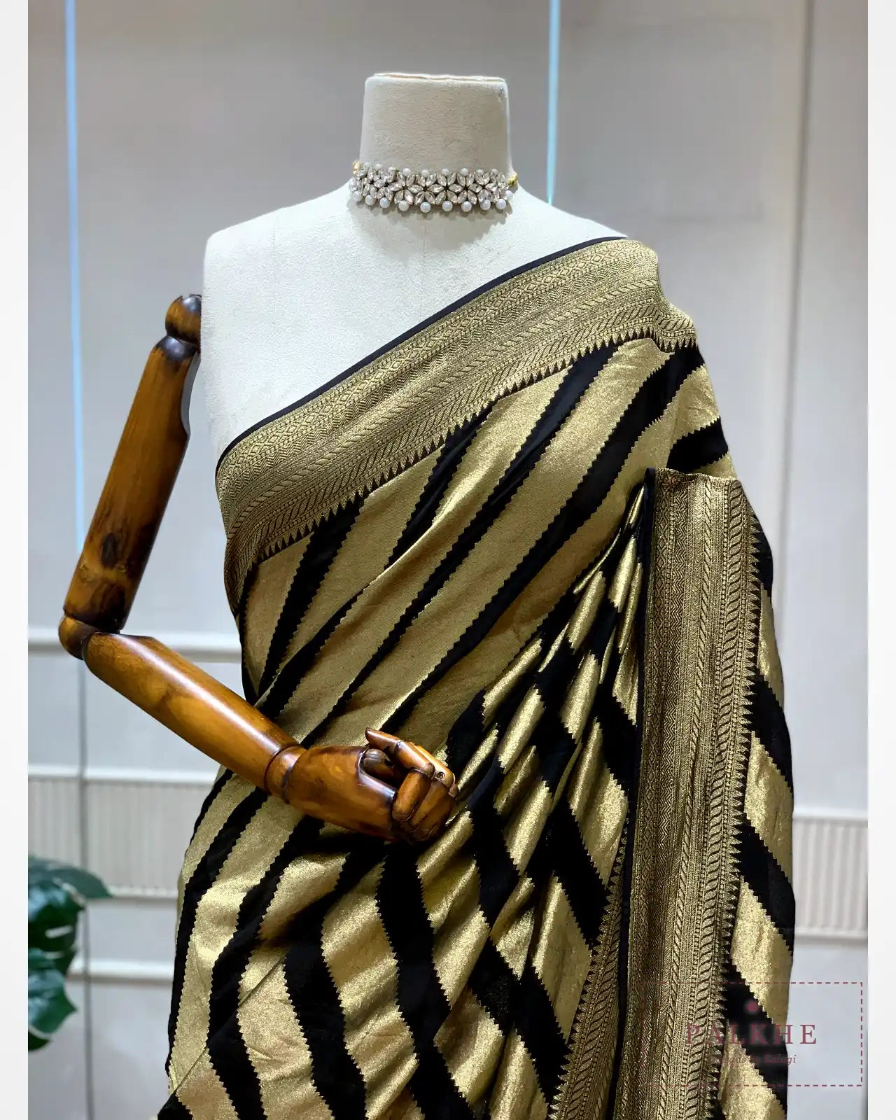 Black & Gold Banarasi Stripped in Georgette