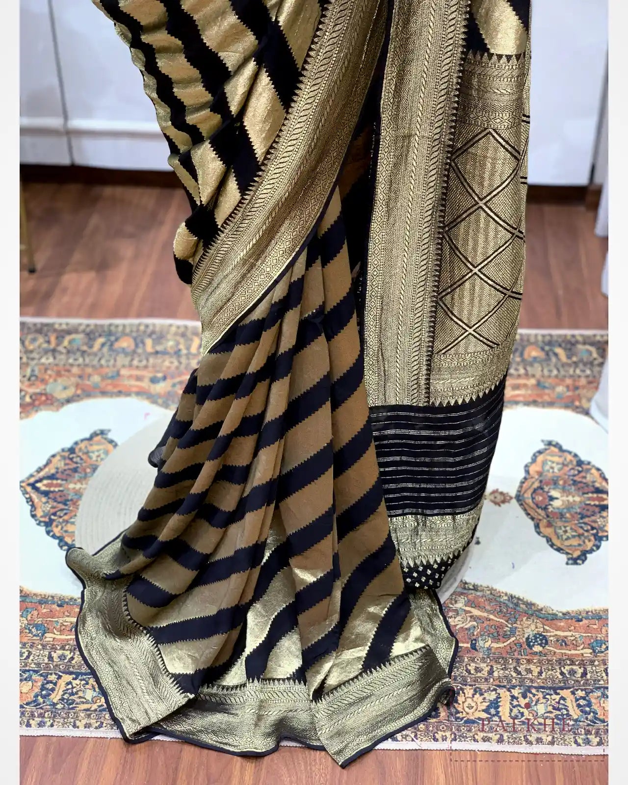 Black & Gold Banarasi Stripped in Georgette