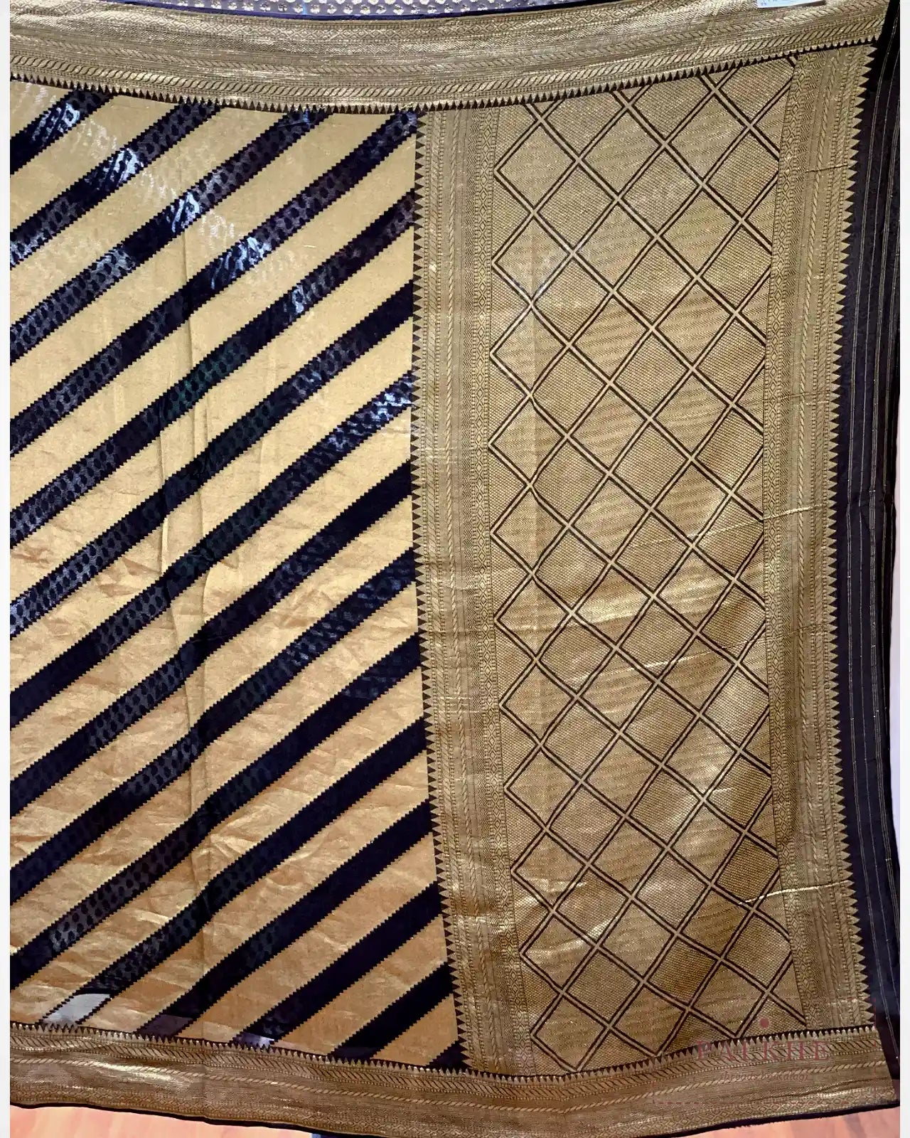 Black & Gold Banarasi Stripped in Georgette