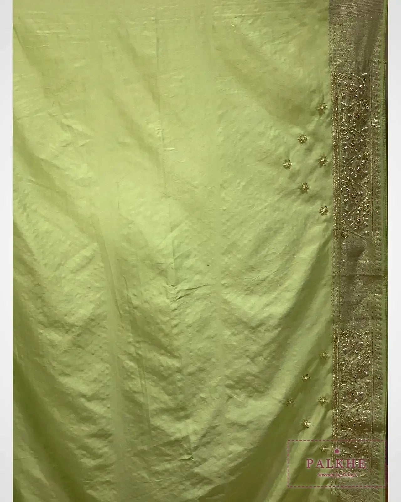 Pastel Green Satin Silk Banarasi x Hand Embroidery