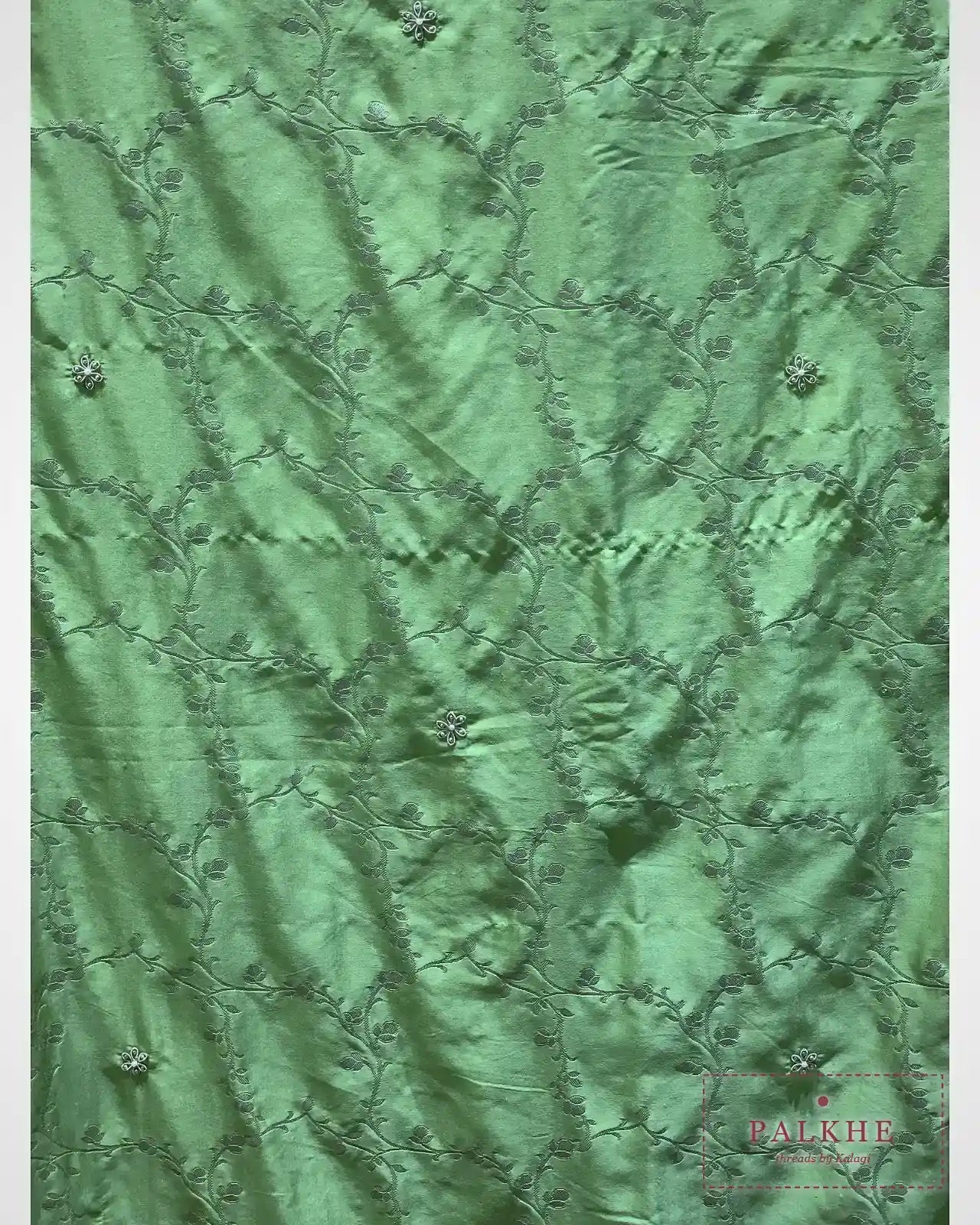 Pastel Green Satin Silk Banarasi x Hand Embroidery