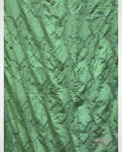 Pastel Green Satin Silk Banarasi x Hand Embroidery
