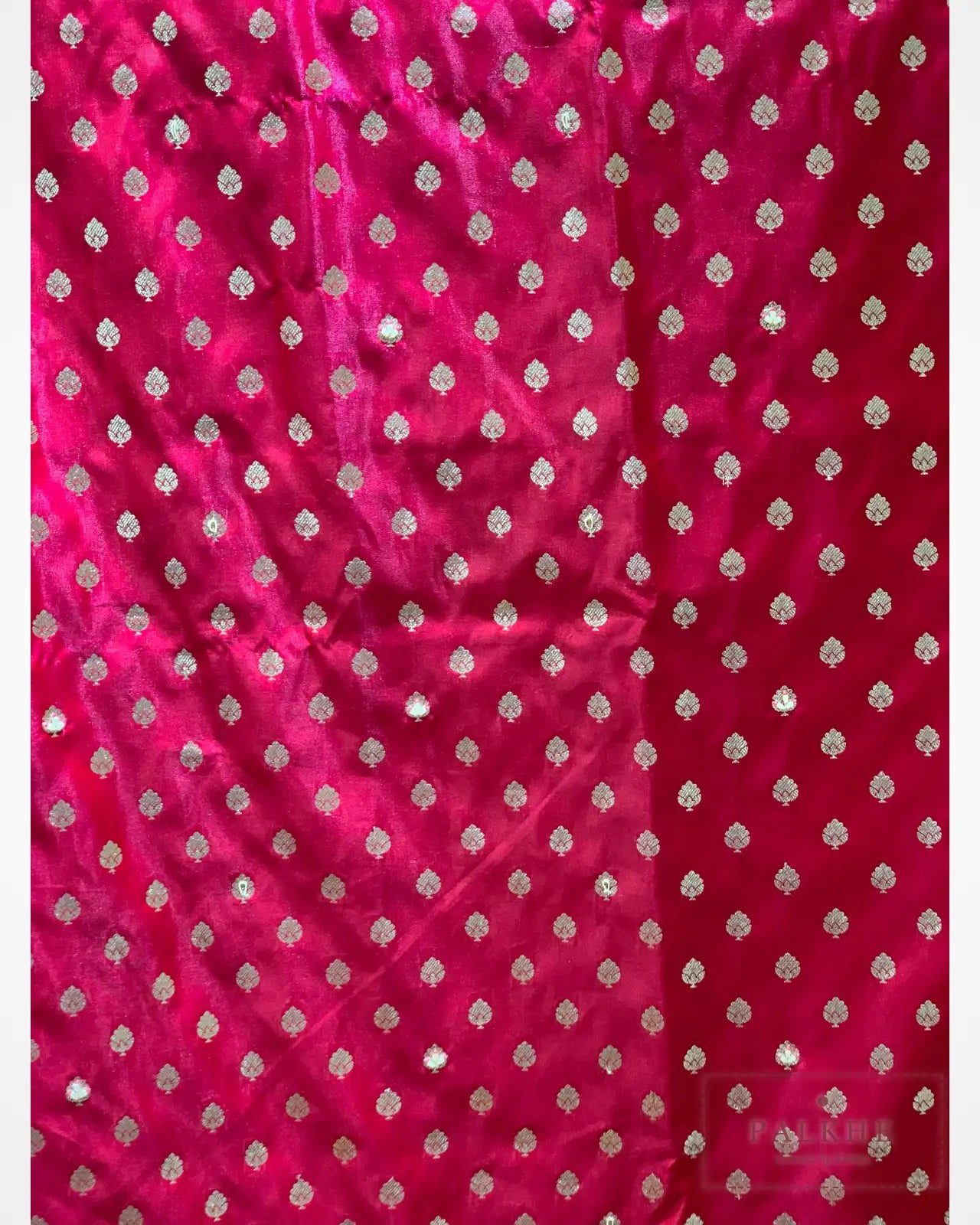 Rani Pink Buttis Semi Silk Banarasi x Hand Embroidery