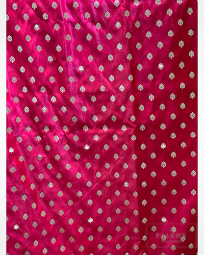 Rani Pink Buttis Semi Silk Banarasi x Hand Embroidery