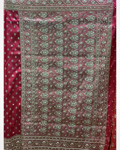 Rani Pink Buttis Semi Silk Banarasi x Hand Embroidery