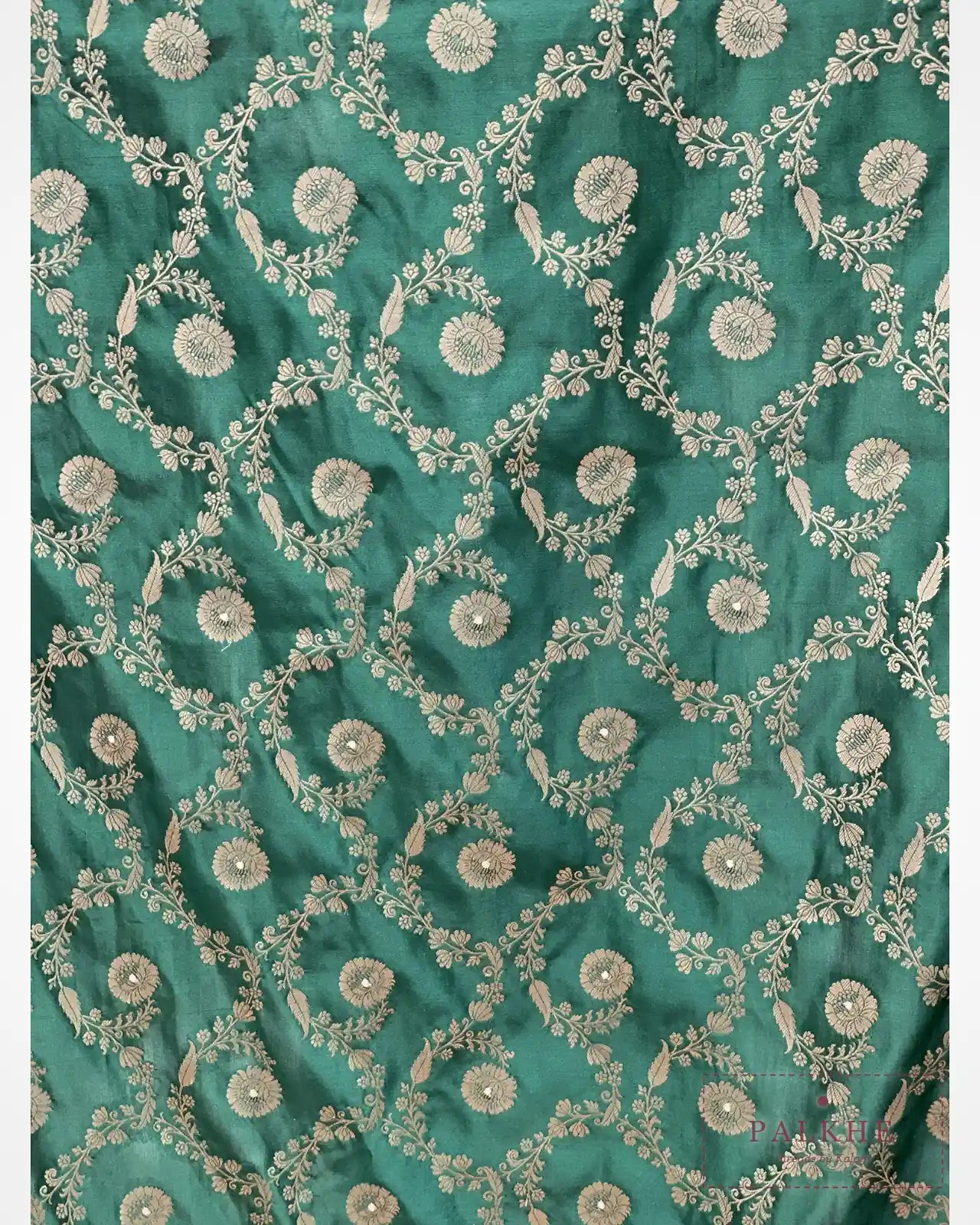 Bottle Green Floral Jaal Semi Silk Banarasi x Hand Embroidery
