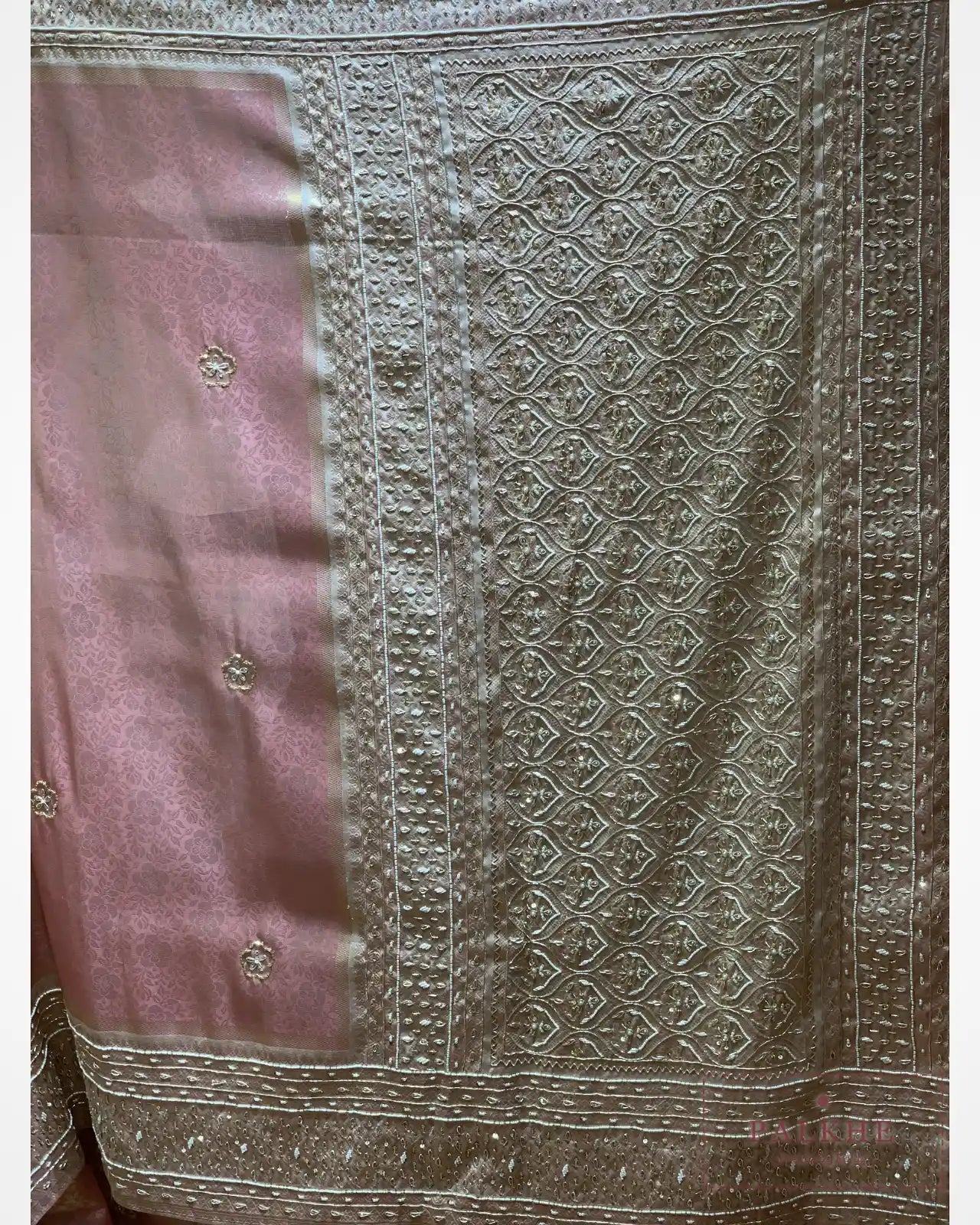 Onion Pink Semi Silk Kanjivaram x Hand Embroidery