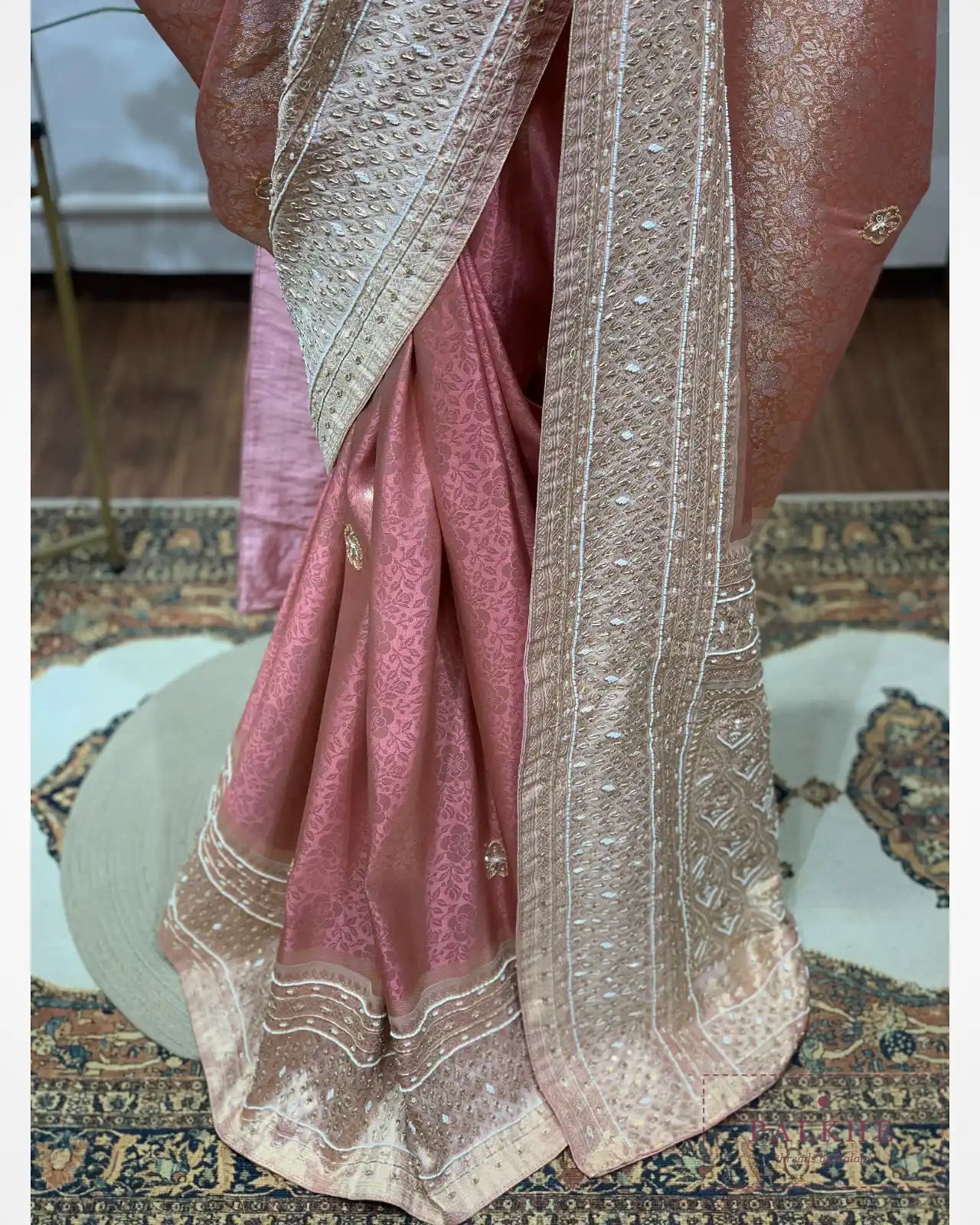 Onion Pink Semi Silk Kanjivaram x Hand Embroidery