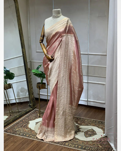 Onion Pink Semi Silk Kanjivaram x Hand Embroidery