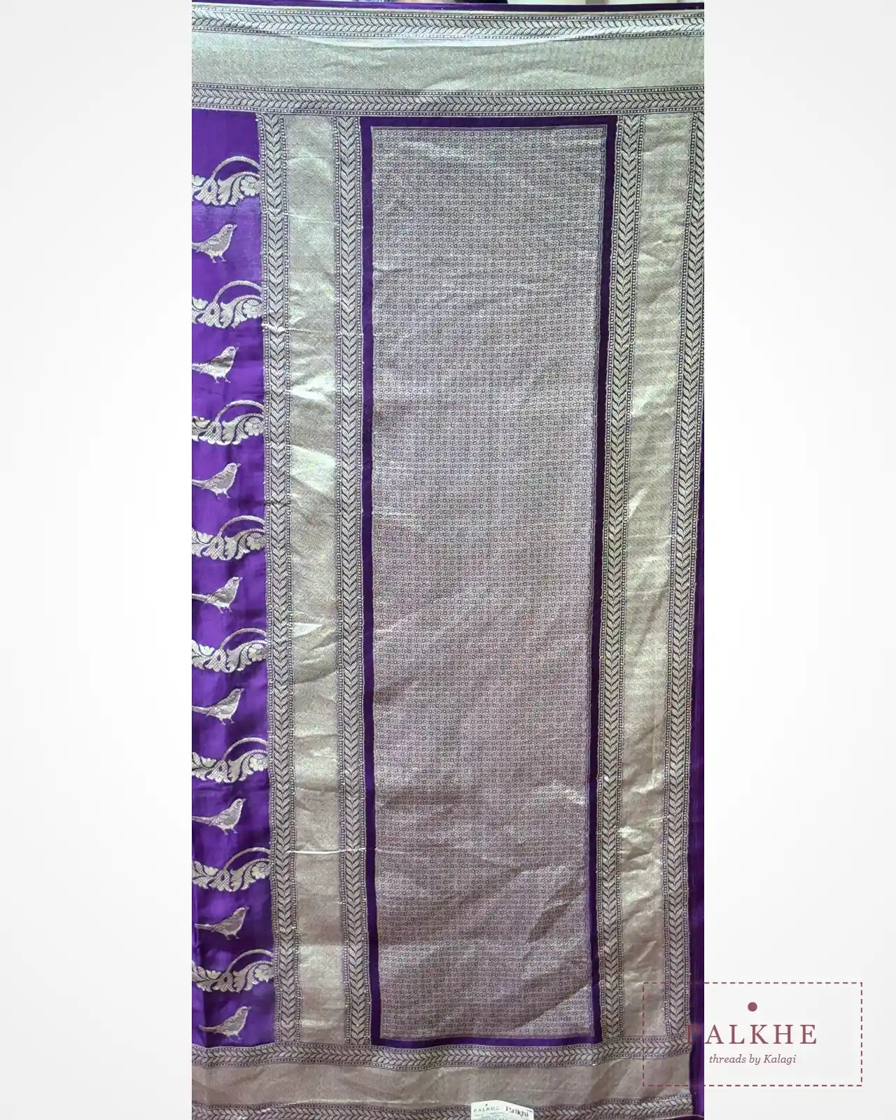 Purple Banarasi Bird Motifs in Pure Silk