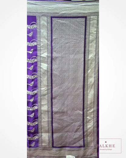 Purple Banarasi Bird Motifs in Pure Silk
