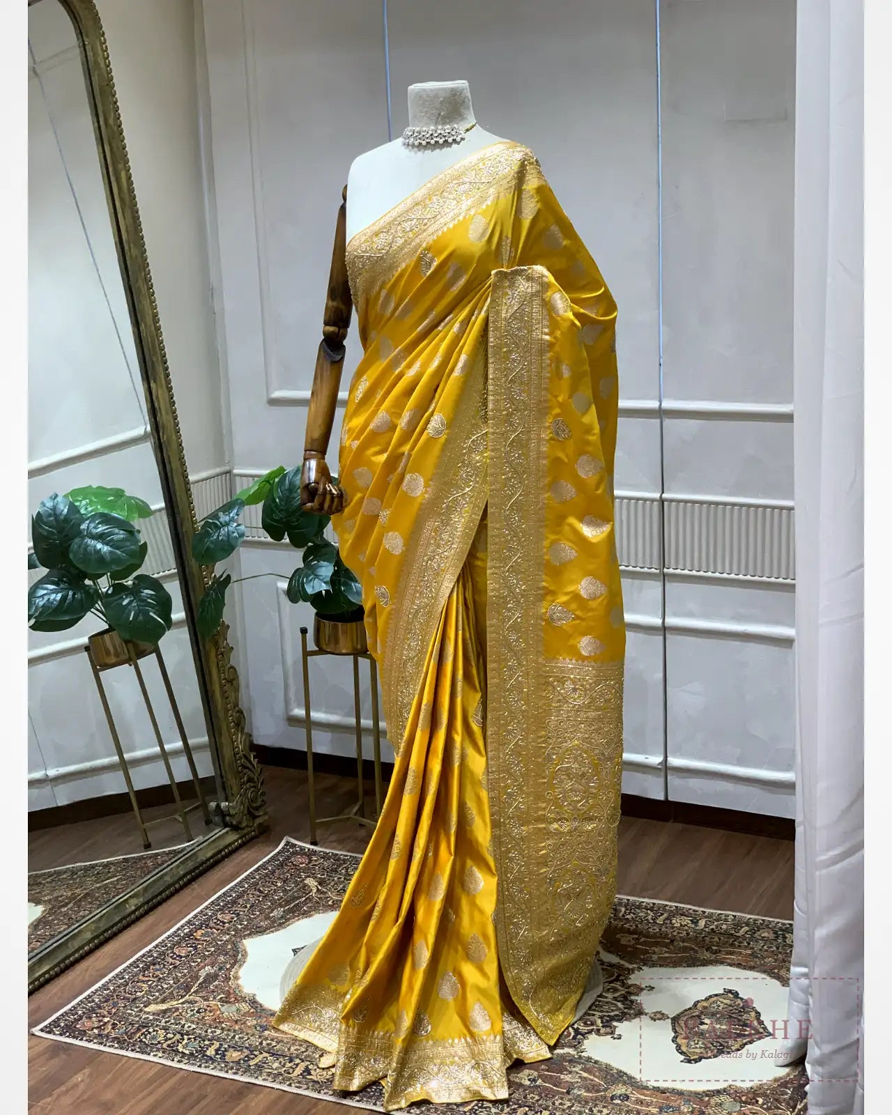 Mustard Yellow Pure Silk Banarasi x Hand Embroidered